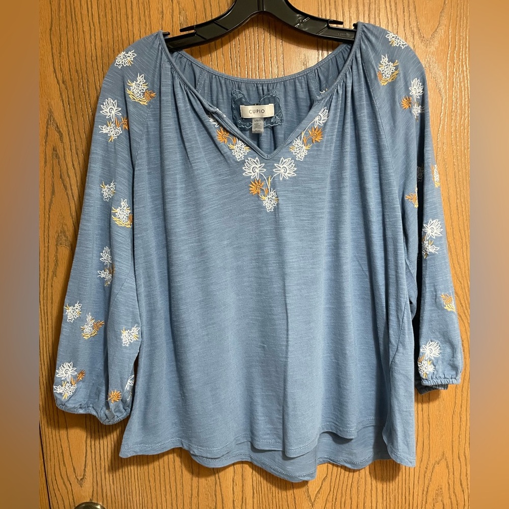 Cupio Blue Blouse with Embroidery